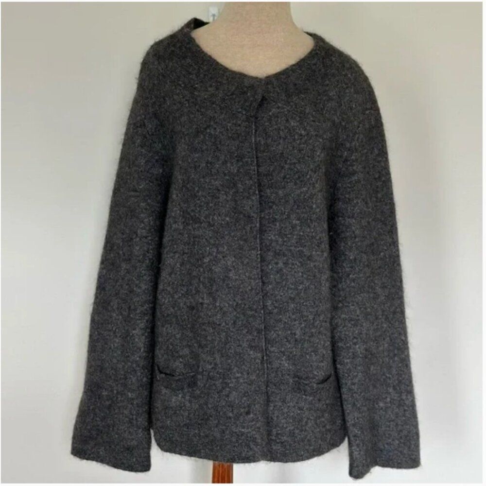 Eileen Fisher Mohair Wool Blend Short Jacket with Pockets Button Front Large